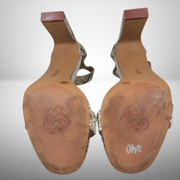 Vince Camuto BENDIVA Leather SNAKE PRINT Block Heel OPEN TOE Sandals Size: 7.5 - Picture 10 of 11